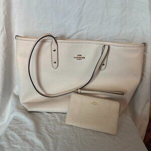 Coach City Tote in Chalk + Matching Wristlet – Gold Hardware - Gently Used